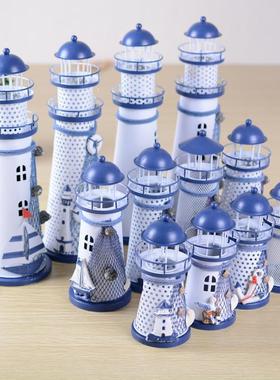 新款 地中海铁皮灯塔电子灯塔摆件创意桌面摆件海洋风发光灯塔简