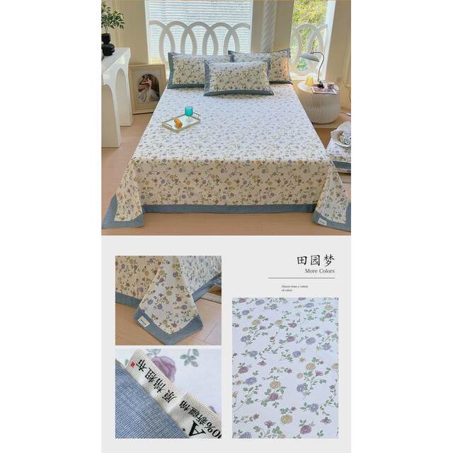 Pure cotton old coarse cloth bed sheet single piece 100 cotton three-piece set single cotton linen dormitory bed single pillowcase 2 floral