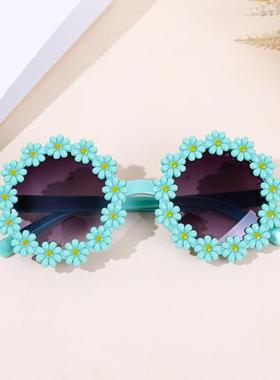 新款儿童墨镜太阳镜小萌系雏可爱菊小花太阳镜圆框花瓣眼镜