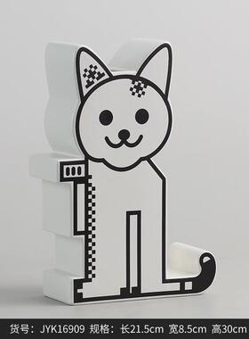 异形动物创意招财猫彩绘陶瓷花瓶花器摆件高档轻奢软装家居装饰品