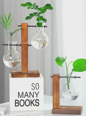 创意烧杯水培木架容器绿萝植物玻璃花瓶办公室桌面摆件插花瓶装饰