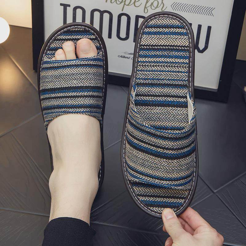 夏季波西条纹居家亚男女凉拖鞋室内防滑软底防臭亚麻布艺拖鞋,淘宝优惠券,粉丝福利购,淘宝优惠卷