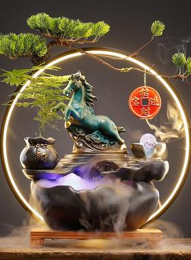 中式流水生财摆件家居客厅办公室桌面创意陶瓷招财猫装饰开业礼品