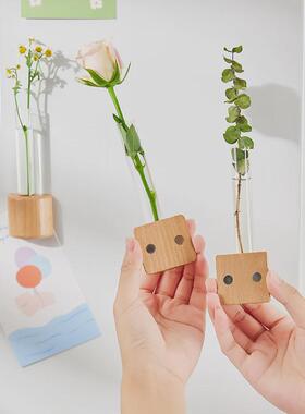 创意实木花瓶冰箱贴磁贴客厅鲜花装饰品吸铁石摆件插花器花束装饰