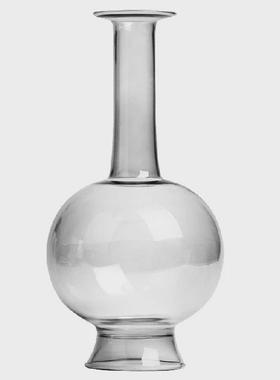 仿宋直颈雀蓝台面花瓶仿古透明净瓶文人古典磨砂玻璃新中式插花器