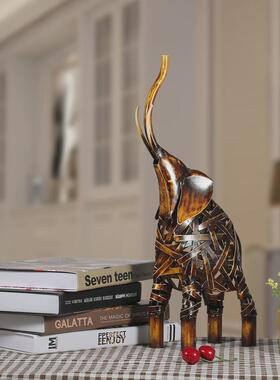 装饰创意家居摆件动物雕塑编织小象金属摆件家居电视柜工艺品