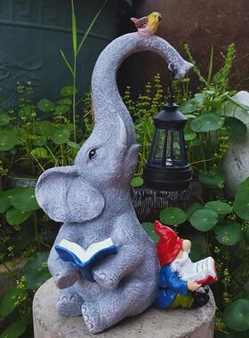 热销跨境猫咪大象精灵太阳能动物盆景花园庭院阳台装饰摆件民宿造