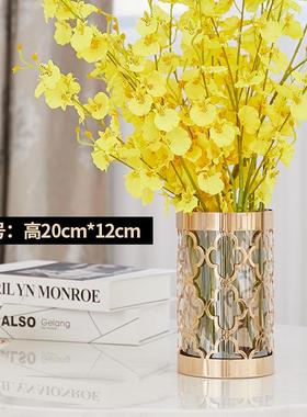 现代轻奢金属玻璃花瓶摆件美式家居风格客厅餐桌玄关装饰工艺品