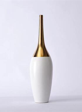 ins北欧陶瓷花瓶摆件电镀尖口艺术样板房撞色轻奢创意家居装饰品