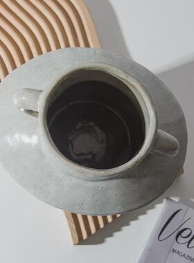 乐梦侘寂艺术双耳大号花瓶民宿酒店插花鲜花装饰品创意陶瓷样品