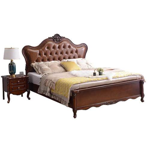热销欧式实木床1.8米双人床主卧超纤皮婚床现代简约宫廷大床简欧 - 图2