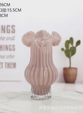 中古艺术复古高级感摆件风透明插花水养餐桌大肚奶油客厅玻璃花瓶