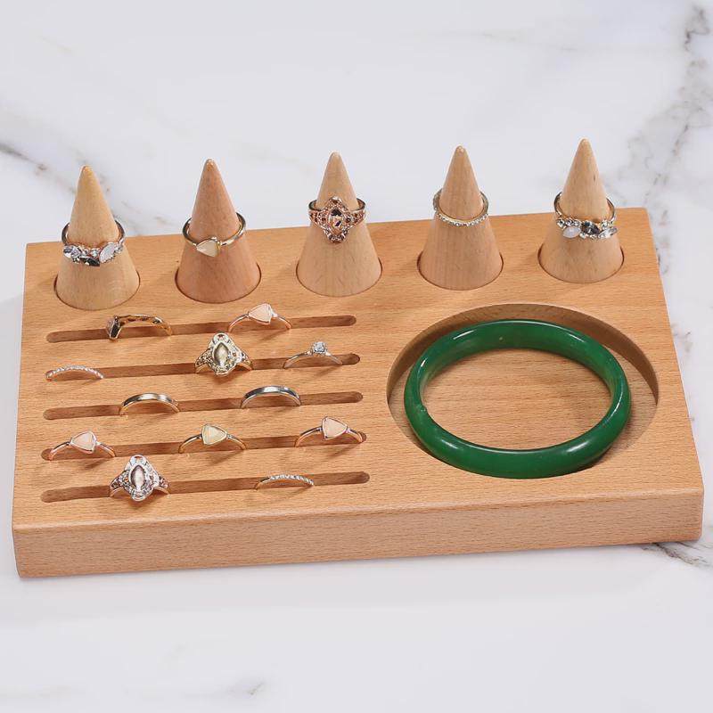 Wooden Jewelry Display Tray Ring Holder Beech Jewelry Desktop Storage Wooden Tray
