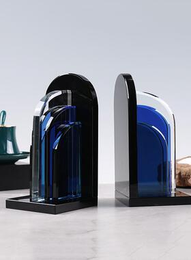 创意轻奢简约蓝色水晶不规则书挡样板房时尚现代家居书靠装饰摆件