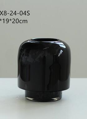 中古白瓷琉璃直筒花瓶样板房寂风手工磁粉黑色厚底干花宅轻奢摆件