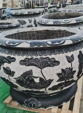 石雕鱼缸庭院摆件仿古福字花盆大理石荷花养鱼水缸别墅青石