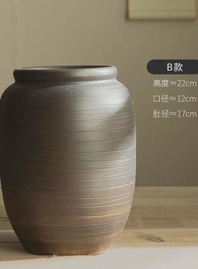 复古陶瓷花瓶日式禅意花盆手工粗陶陶罐子客厅家居插花新中式摆件