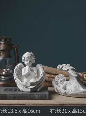 s588【】欧式雕像白色天使装饰品雕塑石膏人物家居摆设复古小摆件