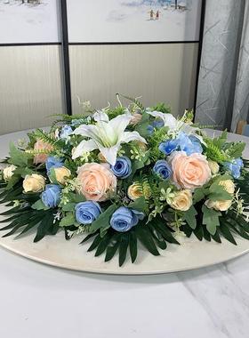 颂因酒店圆桌中间摆花仿真花装饰花假花绢花摆设餐桌转盘桌面饭店