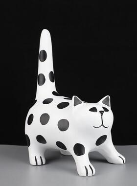 简约现代黑白条纹样板间猫摆件平面玄关茶几客厅家居桌面软装饰品