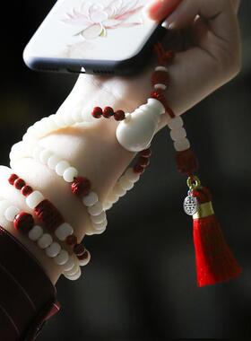 白玉菩提流苏手机挂链挂脖挂绳复古文艺流苏男女创意可拆卸挂件