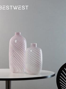 热销博西家居粉色家居条纹葫芦水培玻璃花瓶摆件小口软装装饰品花