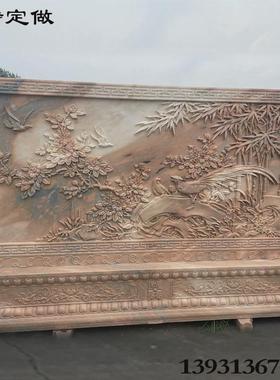 石雕影壁墙花岗岩照壁别墅浮雕青石庭院背景墙迎门石福字壁画屏风