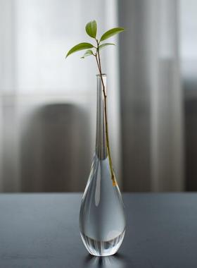 日式玻璃花瓶透明水养中式插花摆件小口细口禅意水培花器梅瓶包邮