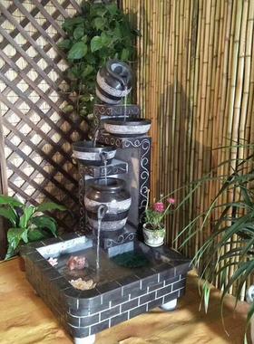 石雕流水摆件仿古石材花盆流水庭院商场室内落地流水组合老石槽