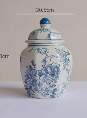 复古花瓶景德镇陶瓷花瓶冰裂纹青花瓷高级感花瓶水培喜上眉梢客厅