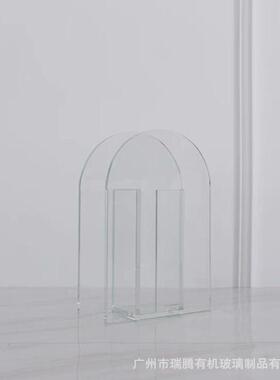 装饰摆件茶色玻璃花瓶灰色透明拱门插干花客厅几何亚克力