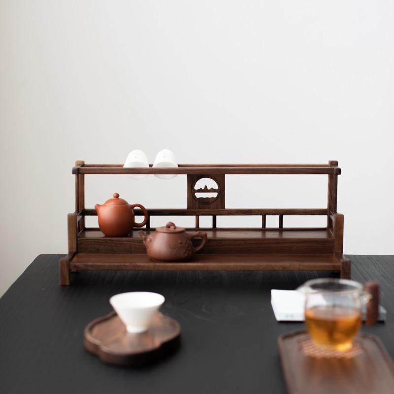 北美黑胡桃实木茶具茶杯架紫砂茶壶收纳架桌面展示博古架置物架子,淘宝优惠券,粉丝福利购,淘宝优惠卷