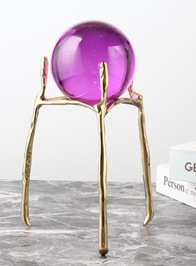 黄铜轻奢水晶球摆件欧式后现代客厅书房书柜办公桌酒柜家居装饰品