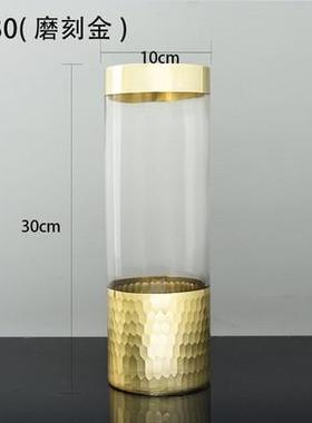 欧式磨刻金边直筒玻璃花瓶富贵竹水培插花器家居软装饰品轻奢摆件