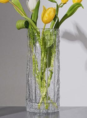 复古冰川玻璃大花瓶网红 ins风透明水培鲜花插花桌面装饰摆件客厅