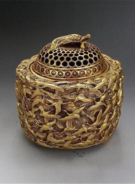 创意礼品斋黄铜千鹤熏香炉摆件盘香炉古玩黄铜器仿古古韵工艺品