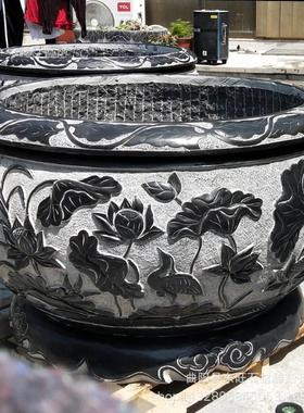 石雕鱼缸年年有余仿古青石花盆养鱼缸荷花缸广场庭院阳台水缸景观