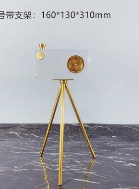 现代简约水晶玻璃相机摆件金属工艺品样板房间书客厅桌面摆设饰品