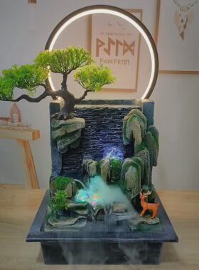 假山流水喷泉摆件含客厅圈加湿器水幕墙循环景观灯办公室装饰盆景