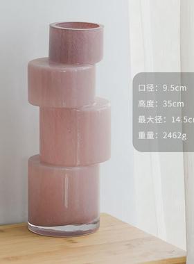 样板房轻奢透明彩色竹节玻璃花瓶客厅现代会所设计师装饰花器摆件