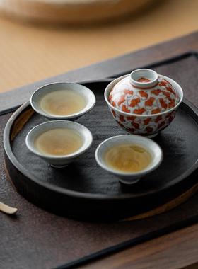 侘寂风托盘黑檀木整木干泡台小茶台家用茶盘民宿装饰置物架