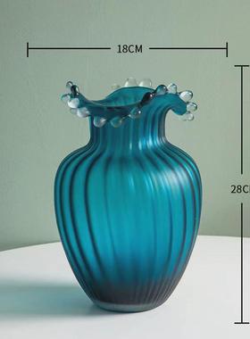 欧式轻奢创意浪花口网红款花瓶摆件客厅插花水养北欧简约玻璃透明