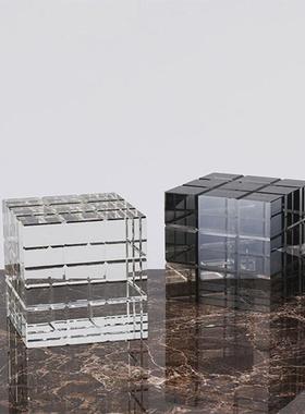 简约现代北欧魔方配搭软装样板间客厅四方体四方家居饰品水晶摆件