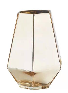 欧式器土豪玻璃花瓶菱形条装饰品摆件家居客厅餐桌插花镀金