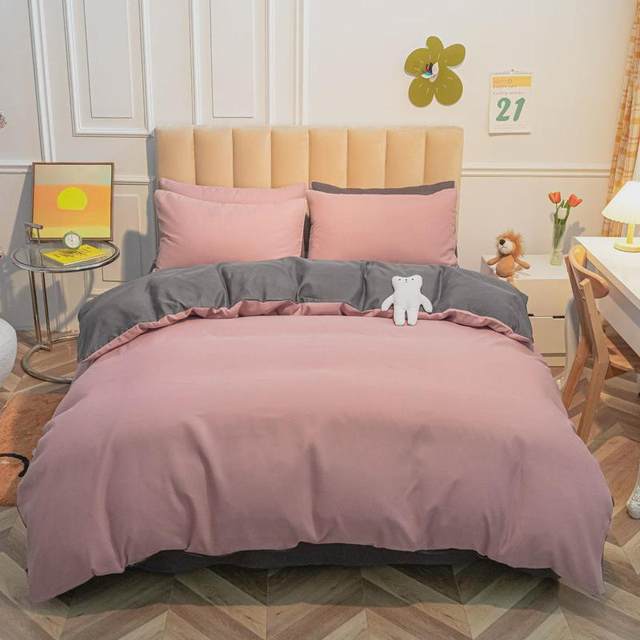 Solid color wash cotton four-piece set thickened and fur bedding sheets and quilt covers Student dormitory three-piece set single bed