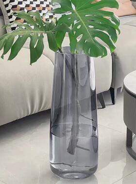 热销简约特大号直筒玻璃花瓶高级感竹马富贵醉木水培落地摆件客厅