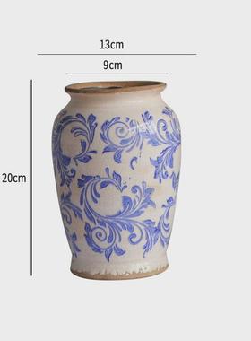 青花瓷花瓶复古陶瓷花瓶做旧冰家居装饰花瓶水培花器裂纹网红摆件