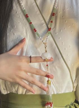 国风压襟汉服吊坠装饰项链新中式古风背云流苏璎珞马面裙旗袍配饰