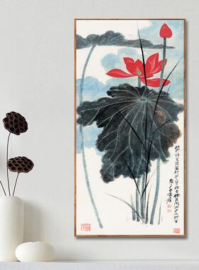 茶室禅意水墨荷花玄关画新中式客厅装饰画餐厅挂画酒店背景墙壁画