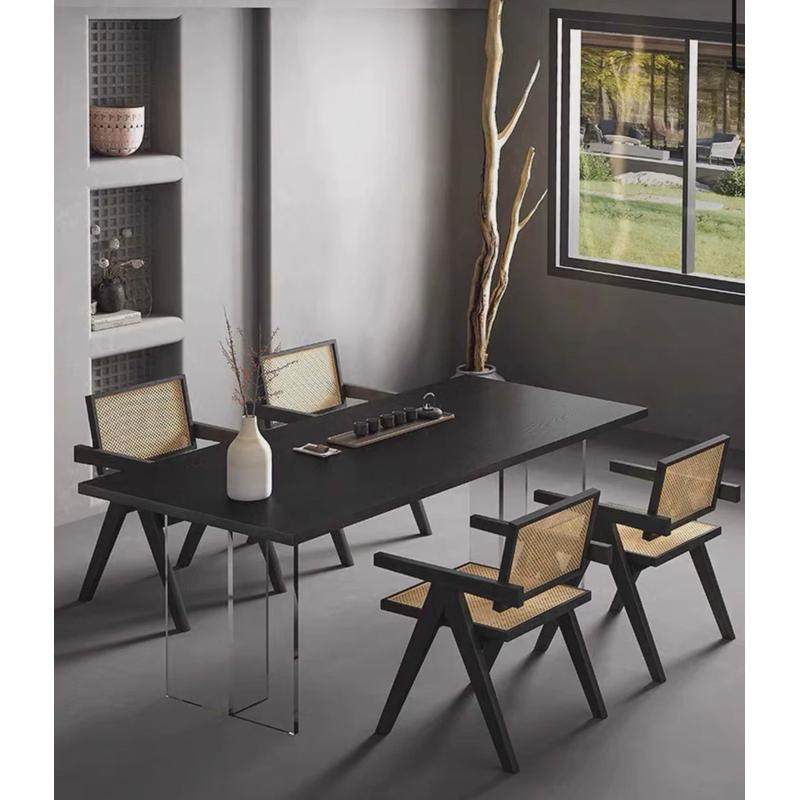 碳化黑色实木餐桌会客接待长桌工作台创意茶桌亚克力悬浮桌椅组合,淘宝优惠券,粉丝福利购,淘宝优惠卷